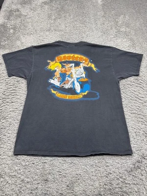 Camisa Hooters Vintage Adulto XL Preta Gráfica Bicicleta Rally Dupla Face Gola Redonda Anos 90 - Imagem 1 de 4
