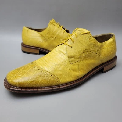 David Eden Exotic Mens Oxford Shoes Size 11 Yellow Crocodile Lizard Cap Toe Shoe - Image 1 of 4