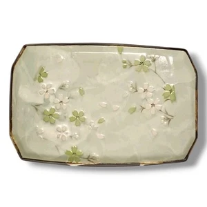 Tokyo Design Studio Stoneware Sushi Plate Green Cosmos Blossom - Picture 1 of 7