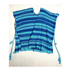 Women's Crochet Knit Cover Up Top Blue OS Color Block Coastal Mermaid Fish Knet - Picture 1 of 7