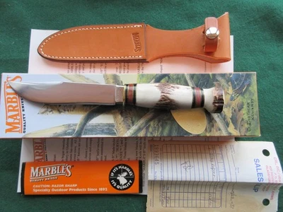 Cuchillo experto en canicas, hoja de 5", ciervo, ciervo hecho en EE. UU. en 1997, con certificado de autenticidad, nuevo en caja, nuevo en caja Foto 1 de 4