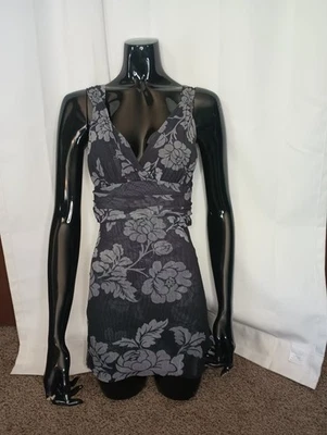 White House Black Market Y2K Whimsigoth Tank Top Tie Back Dark Floral Mesh Fairy - Image 1 of 4