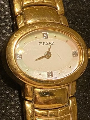 SEIKO PULSAR Gold Plated Genuine Diamonds MOP 24MM Ladies Watch NEW Battery - Image 1 of 4