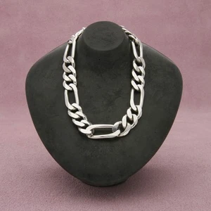 sterling silver mens italian 8mm figaro chain necklace size 18.25in - Picture 1 of 3
