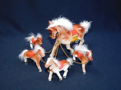 Vtg 1950s Porcelain Circus Horse and 4 Foals Figurines Chained MCM Japan - Image 1 of 4