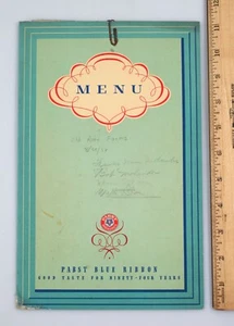 Vintage 1938 Pabst Blue Ribbon Restaurant Menu Old Farms Inn Avon Connecticut - Picture 1 of 4