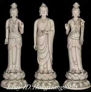 26" Old China Dehua White Porcelain Western Shakyamuni Buddha Kwan-yin God Set - Picture 1 of 12