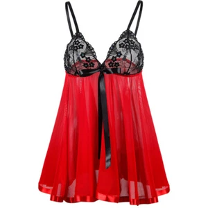 Sexy Damen-Dessous Pyjama Spitze Nachtwäsche mit Tanga Nachthemd Schlafkleid - Bild 1 von 8