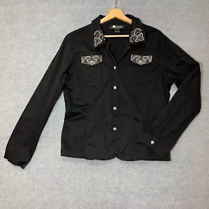 Christine Alexander Jean Black Denim Jacket Rhinestones Embellished Women XL - Picture 1 of 11
