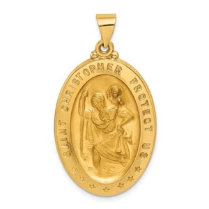 14k Yellow Gold Saint Christopher Medal Hollow Pendant 2.14g, L-37mm, W-21mm - Picture 1 of 4