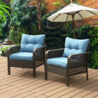 2pc Patio Rattan Sofa Set Wicker Garden Furniture Outdoor Sectional Couch Blue