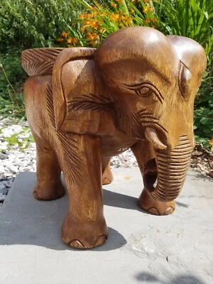 Elephant Table/Solid Wood/Hand Carved/Lamp Table/Plant Stand/Stool/Waxed 12" - Image 1 of 4