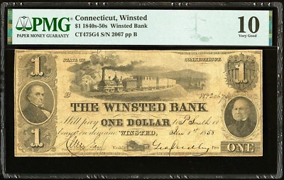 CT $1  The WINSTEAD Bank  Connecticut  January 1855  PMG VG10  Haxby CT-475 G4 - Image 1 of 2