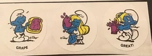 Vintage Stickers Scratch n Sniff Smurfs Spearmint Sticker Strip 80s Matte - Picture 1 of 2