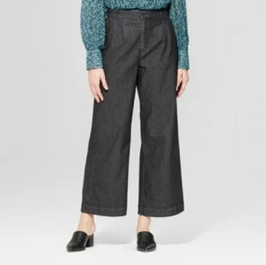 Women's Mid-Rise Pleat Front Wide Leg Denim Trouser - Prologue Black Size 4 - Picture 1 of 13