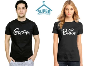 NOVIO y NOVIA Pareja Camiseta Dibujos Animados BLANCA Boda Luna de Miel Camisas a Juego - Imagen 1 de 4