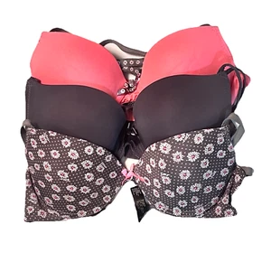 Underwire Padded Bras 36B Gray Pink Flower Set of 3 - Picture 1 of 2