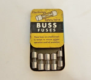 5- VINTAGE BUSS SFE 6 FUSES, ORIGINAL TIN BOX - Imagen 1 de 3