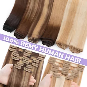 DICK Echthaar Clip In Extensions Remy Haar Haarverlängerung 8 Tressen Lang Ombre - Bild 1 von 69