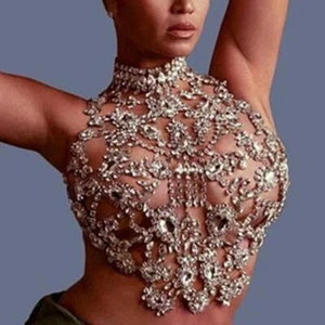 Sexy Bikinis Underwear Shoulder Rhinestone Bra Hollow Harness Belt Neck Chain - Picture 1 of 5