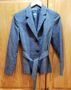 Evan-Picone Black Label Size 4 Black and Purple Plaid Belted Blazer Jacket - Picture 1 of 5