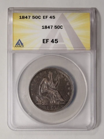 1847 50C Liberty Seated Half Dollar EF45 ANACS Cover