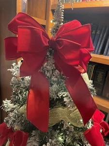 CHRISTMAS TREE TOPPER BOW DECORATION  15inch  TAILS  WITH 8 ADDITIONAL BOWS - Picture 1 of 5