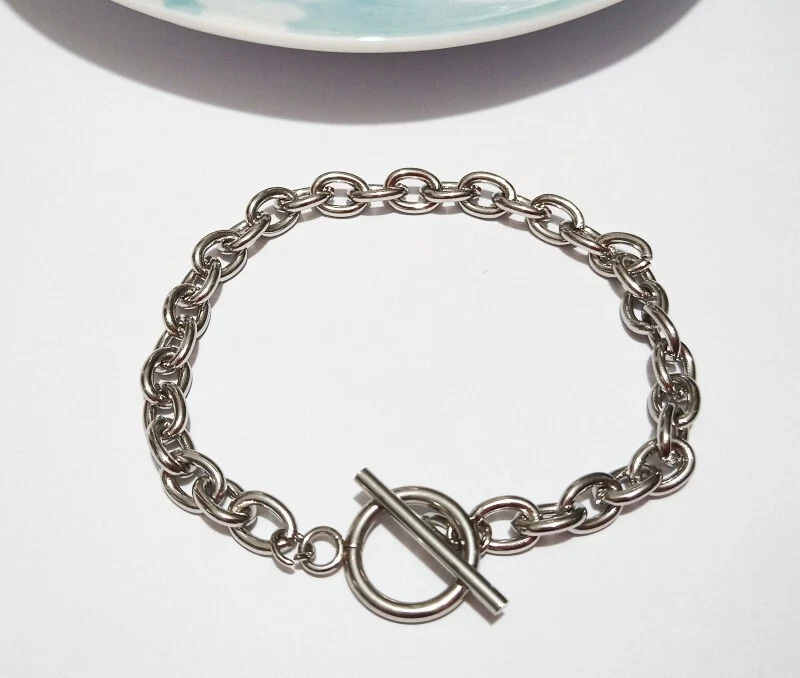 1pz base bracciale AT in acciaio inox 19,5cm colore argento scuro bijoux - Immagine 1 di 1