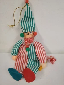 Vintage Squeak Clown Monkey Ornament w Party Blowout CLOTH - FELT - Picture 1 of 8