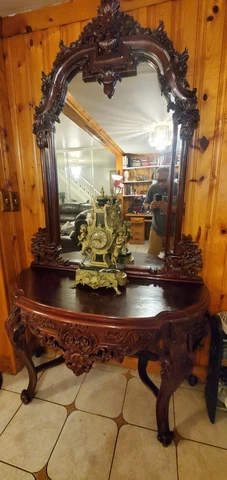 Hand-carved mahogany Mirror and Console Table Set Cover