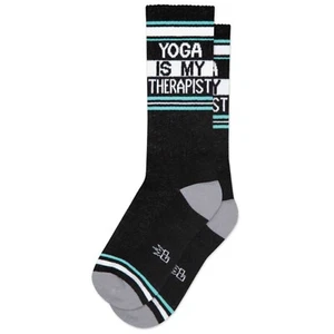 YOGA IS MY THERAPIST Socks by Gumball Poodle Ribbed Gym Crew Socks Novelty Gift - Picture 1 of 4