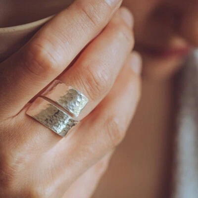 925 Silver Hammered Adjustable Ring, Handmade Ring, Women Ring in all sizes - Image 1 of 4