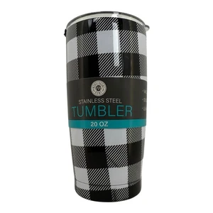 Vaso de bebida blanco y negro a cuadros de acero inoxidable de doble pared de 20 OZ - Imagen 1 de 4
