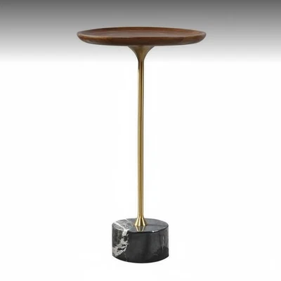 Nordic Wood Side Table with Marble Base - Image 1 of 4
