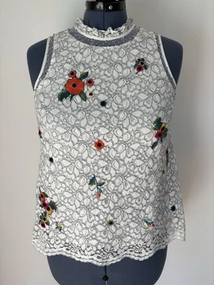 Maeve by Anthropology Womens Lace Swing Tank Top With Floral Embroidery Sz 12/L - Image 1 of 4