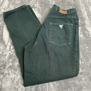 VTG Rare Guess Jeans Womens 32 Green High Waist Tapered Mom Jeans WorkWear USA - Picture 1 of 16
