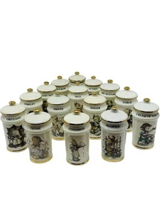 Vintage MJ Hummel Porcelain Spice Jars 1987 Danbury 24k Trim Japan Set Of 15 EUC - Picture 1 of 16