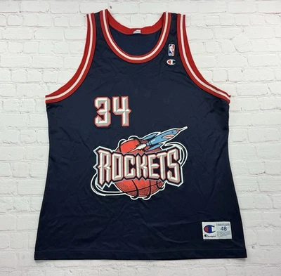 Vintage 90s Houston Rockets Hakeem Olajuwon #34 Jersey Champion NBA - Size 48 🚀 - Image 1 of 4