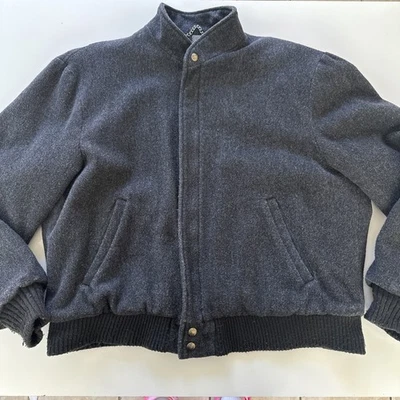 Vintage Woolrich Men's Black Wool Bomber Jacket Flannel Lined Size L Made In USA - Image 1 of 4