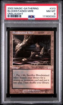 2002 MTG ONSLAUGHT #313 BLOODSTAINED MIRE PSA 8 - Image 1 of 2