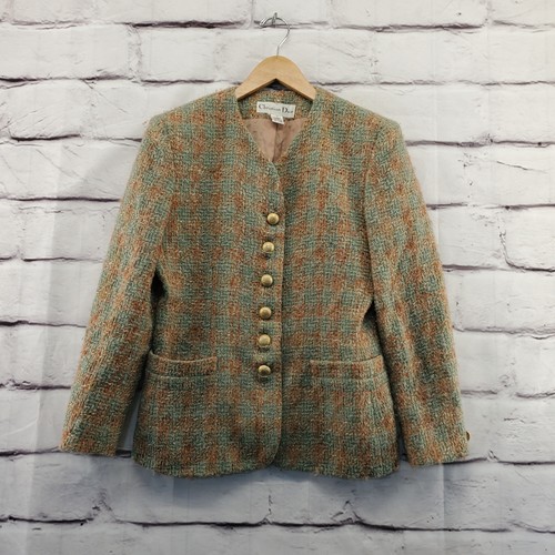 Giacca CHRISTIAN DIOR donna 2 blazer tweed bottoni foderati a quadri vecchi so