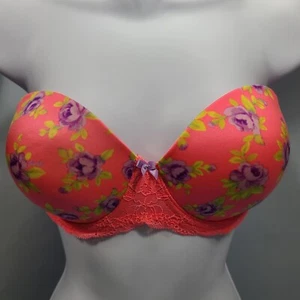 PINK Victoria's Secret rosa Flirt Multi-Wege Push-Up-BH 34D Blumenblumenrosen - Bild 1 von 7