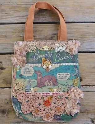 🩷OOAK Upcycled Bambi Deer Tote Bag Purse Cottagecore Magnolia Pearl Style🩷 — 第 1/4 张图片