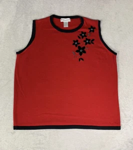 Dress Barn Vest Sweater Womens sz 18/20 Red w Black Velvet Flowers Beads - Picture 1 of 8