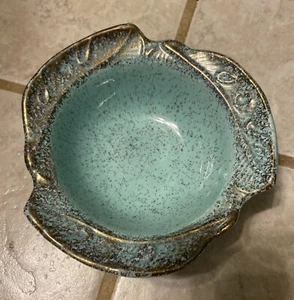 USA Pottery Turquoise With Gold Trim Bowl - Picture 1 of 4