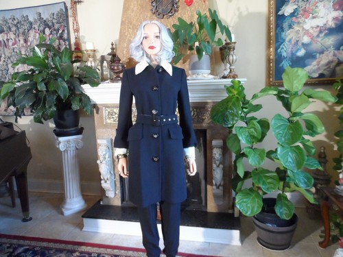 Nuovo cappotto nero con cintura Kate Spade NY con dettaglio colletto e polsini bianchi taglia 00