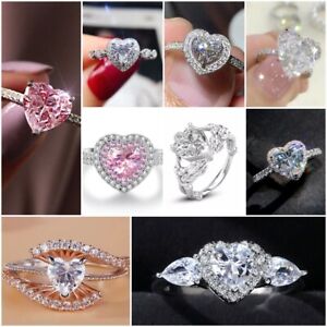 Heart Cut Cubic Zirconia Wedding Jewelry 925 Silver Rings for Women Gift Sz 6-10