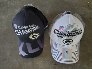Lot (2) GB Packers Hats SB XLV & 2010 Conference Champions by Reebok On Field - Picture 1 of 5