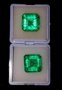 8,00 bis 10,00 Kt loser Edelstein natürlich smaragdgrün PAAR zertifizierter quadratischer Schnitt - Bild 1 von 4