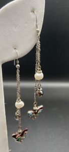 Sterling Silver Dangle Butterfly and Pearl Earrings